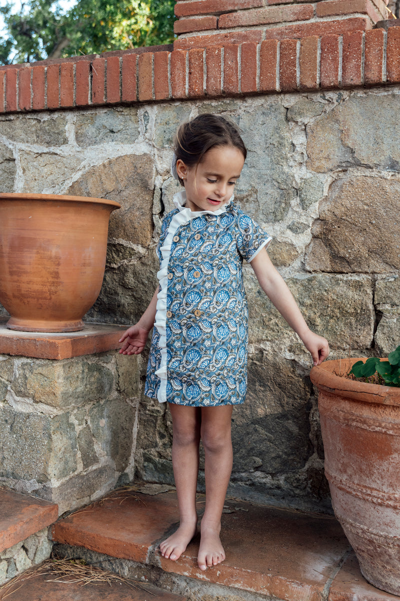 Vestido Oriente Flores Azules