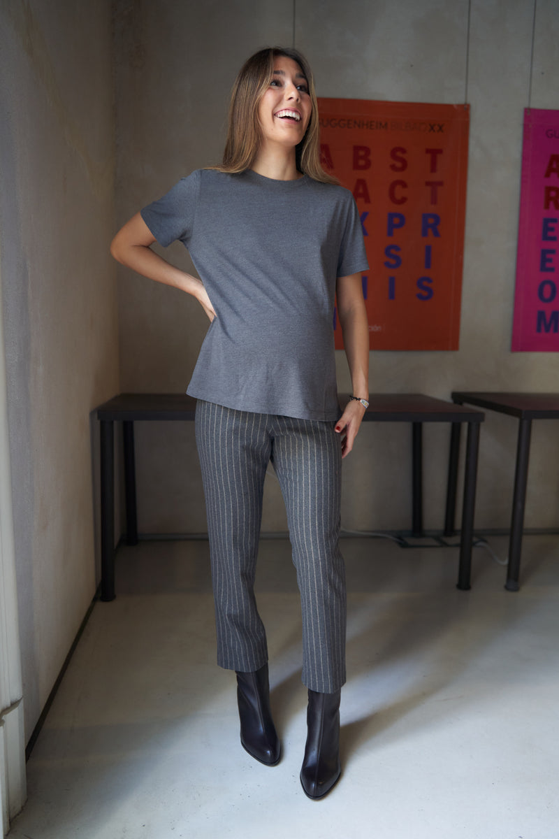 Macarena Bell-Bottom Trousers with Grey Stripes