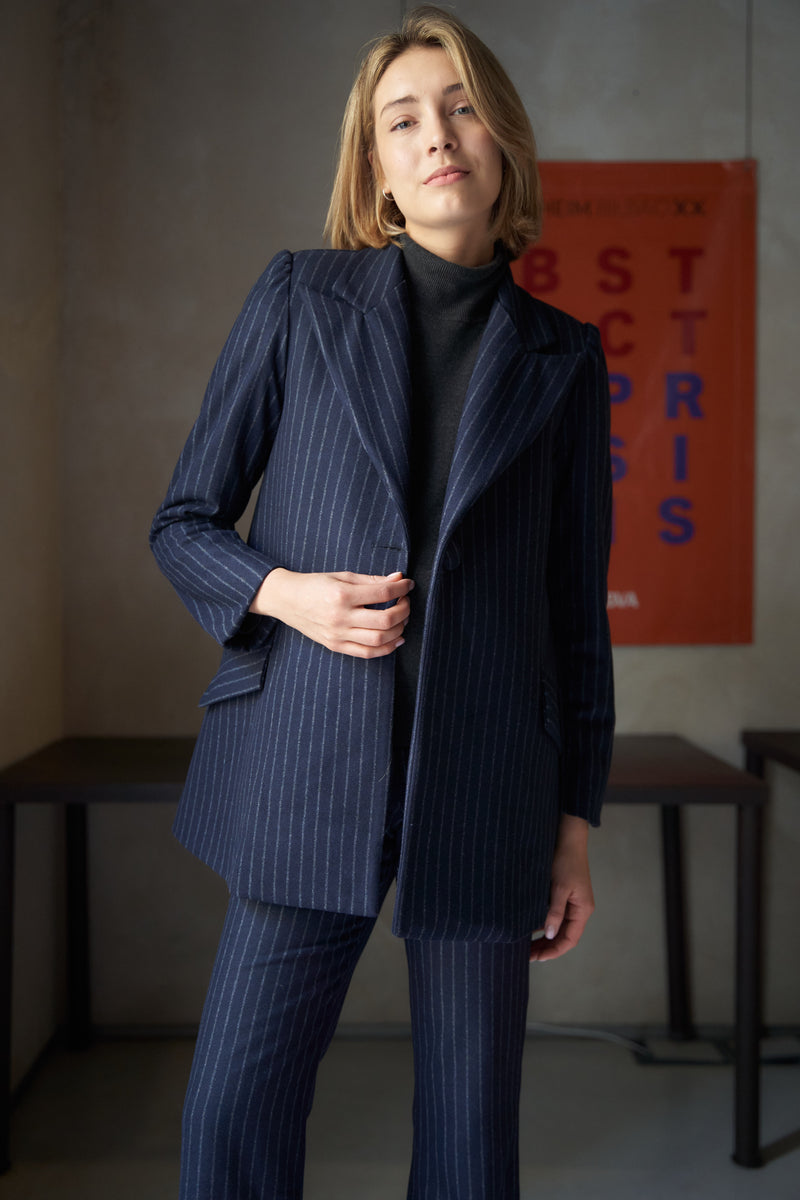 Izar Flannel Blazer with Navy Stripes