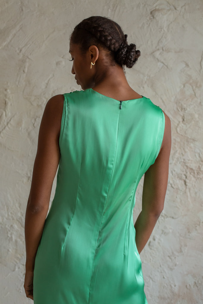 Madeira Green Satin Dress