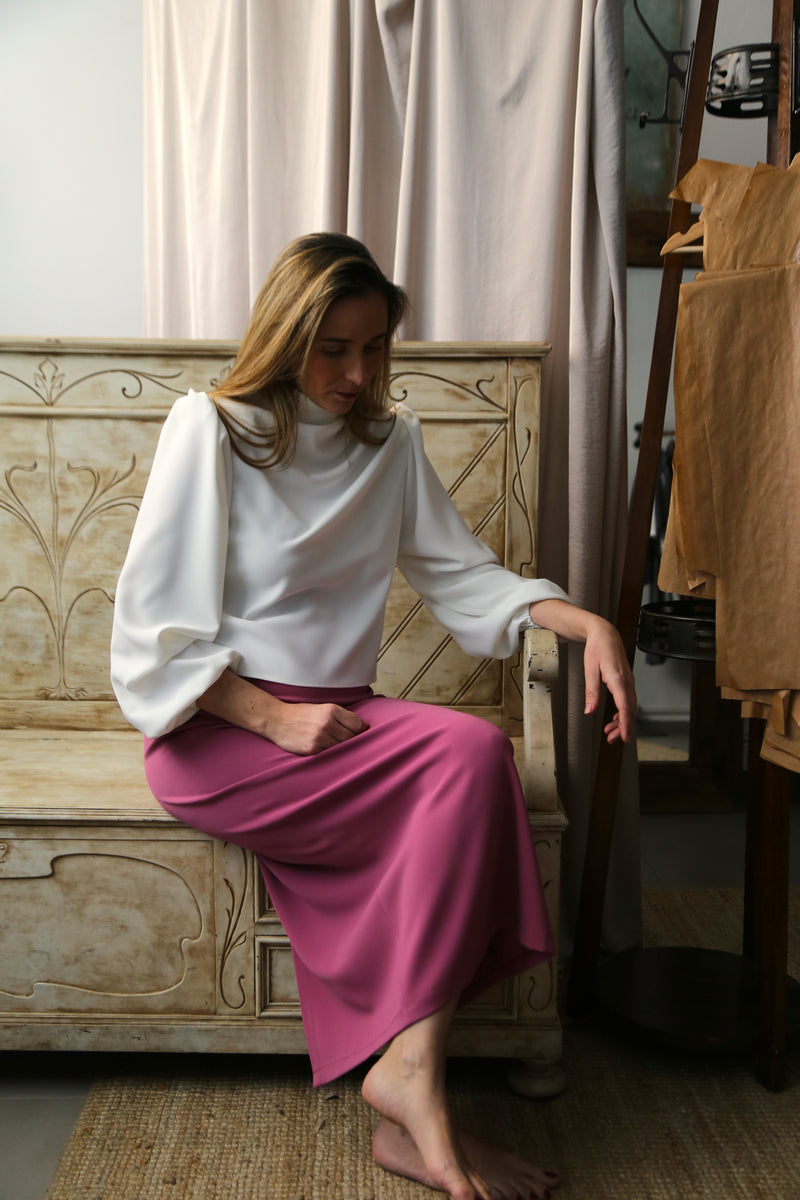Falda Annette Crepe Rosa Palo